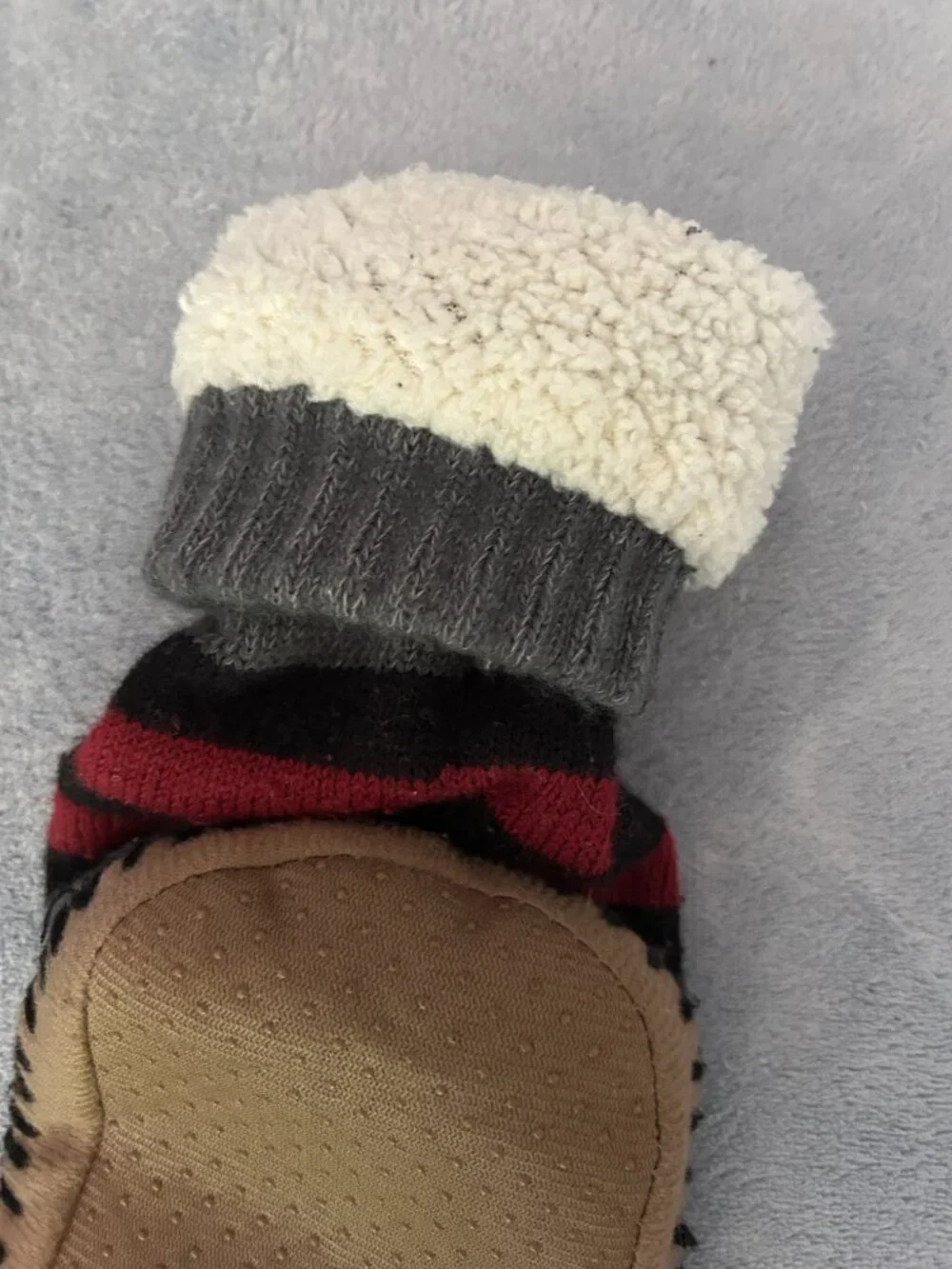 Men's Striped Gripper Slipper Socks - Gray, Black & Red
